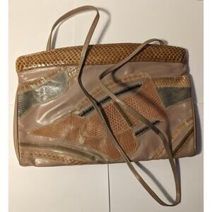 Varon Vintage Purse Snake Leather Patchwork Clutch Spaghetti Strap Shoulder Bag